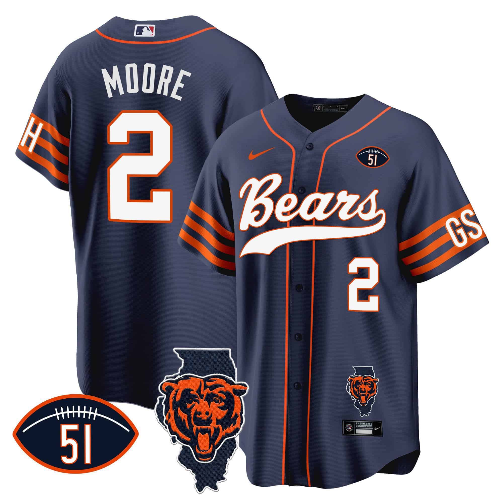 Men Chicago Bears #2 Moore Blue 2024 Nike Patch Baseball NFL Jersey style 1->indianapolis colts->NFL Jersey